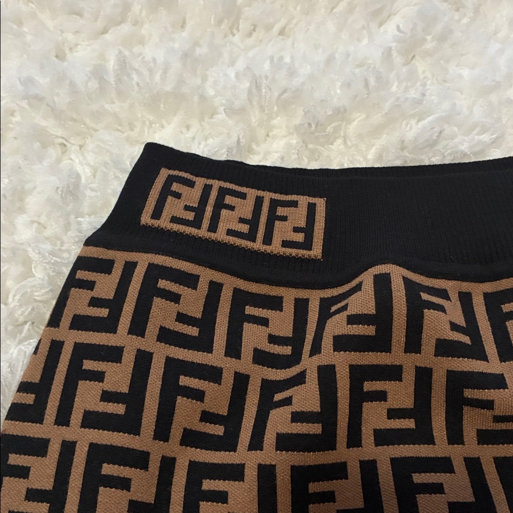 Fendi Brown & Black FF Logo Knit Pencil Skirt - Picture 6 of 9